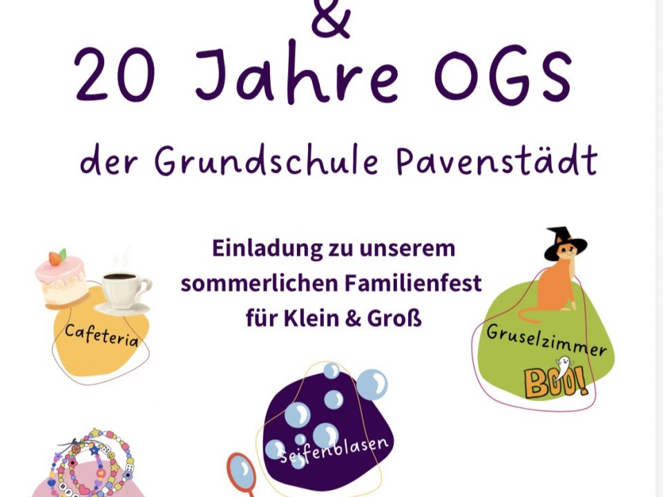 Plakat Einladung Sommerfest & 20 Jahre OGS